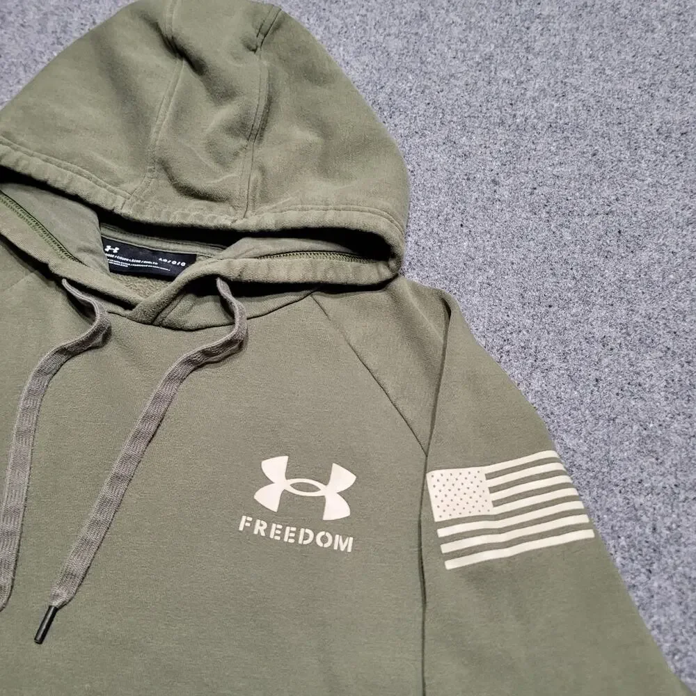 Under Armour Hoodie Mens Large Loose Army Green Freedom Flag Sweatshirt Sweater